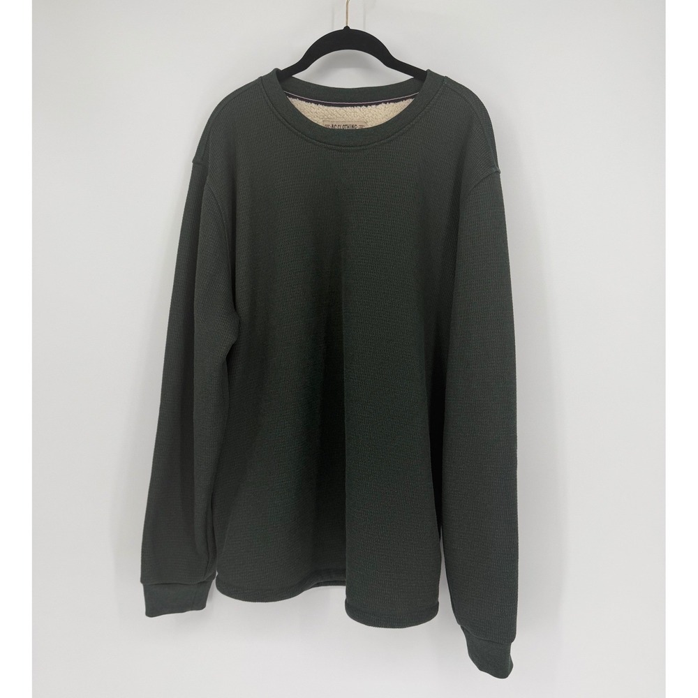 BC Clothing Heritage XL Waffle Knit Faux Shearling Lined Sweatshirt Dark Green